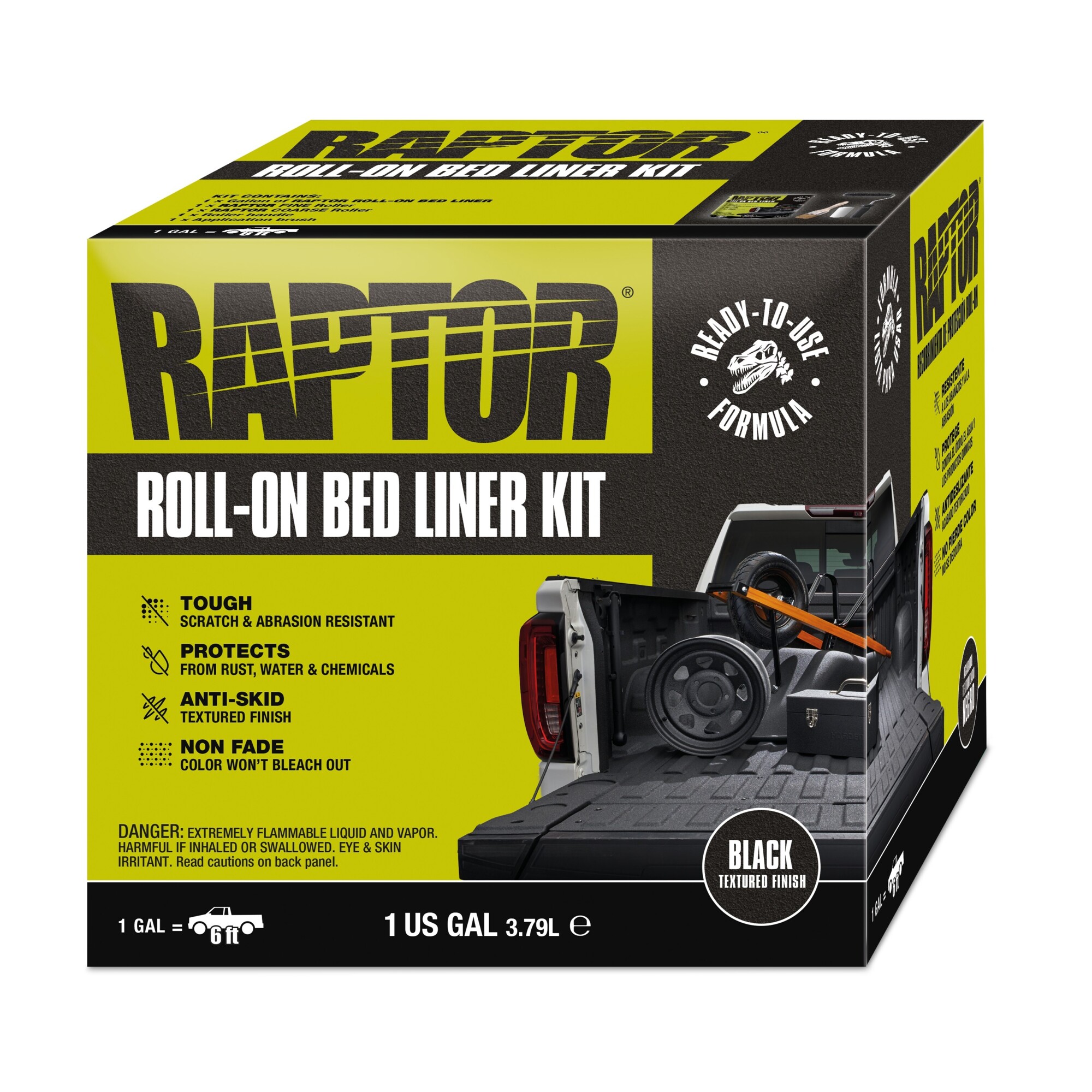 RAPTOR 5-Pc. Roll-On Bed Liner Kit, Fits Standard 6ft. Truck Bed, Anti-Skid Texture, Model# UP5115